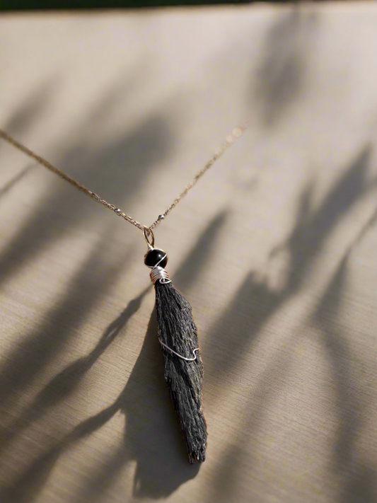 Nyx Pendant — Black Kyanite & Obsidian Necklace