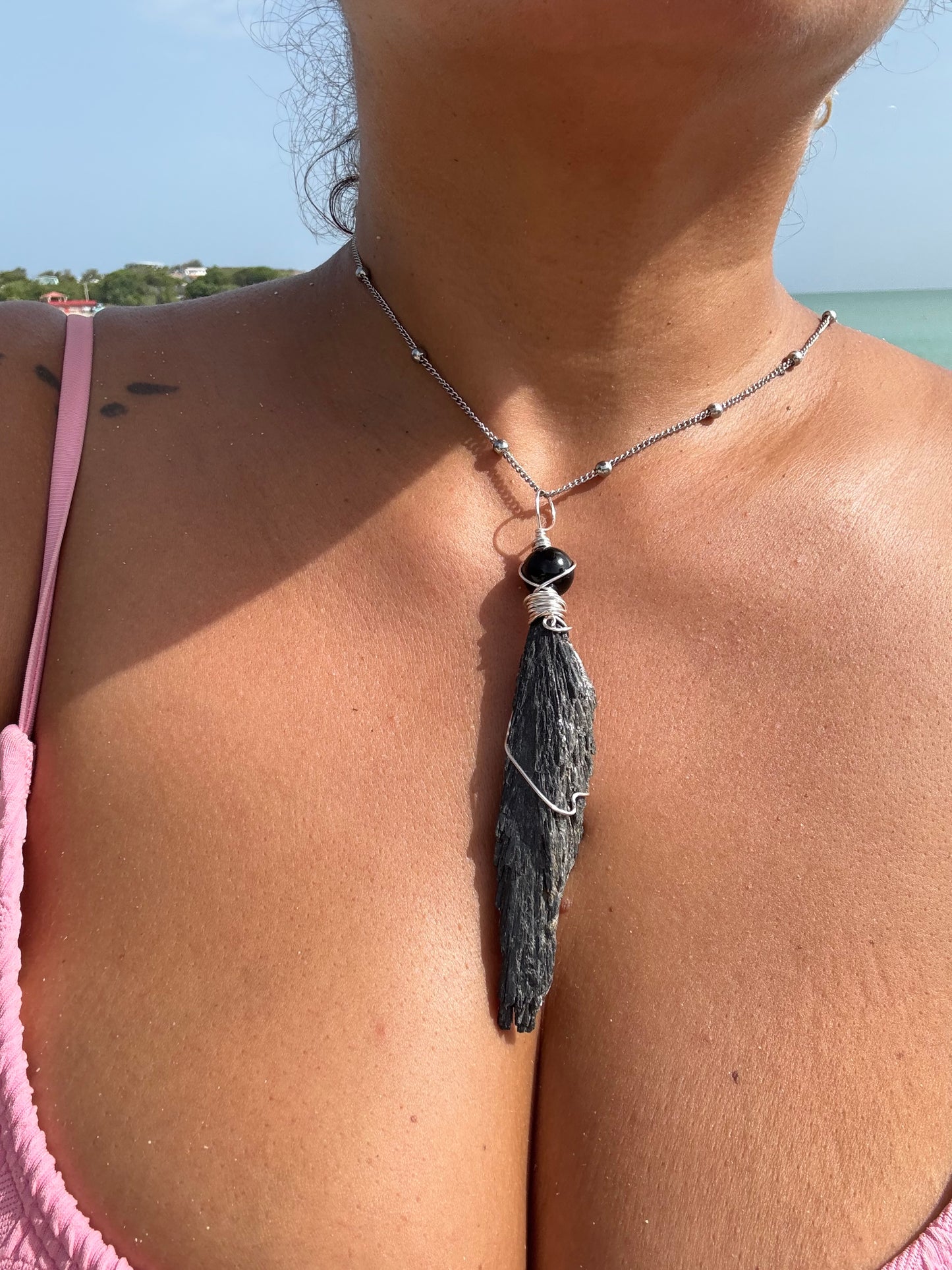 Nyx Pendant — Black Kyanite & Obsidian Necklace