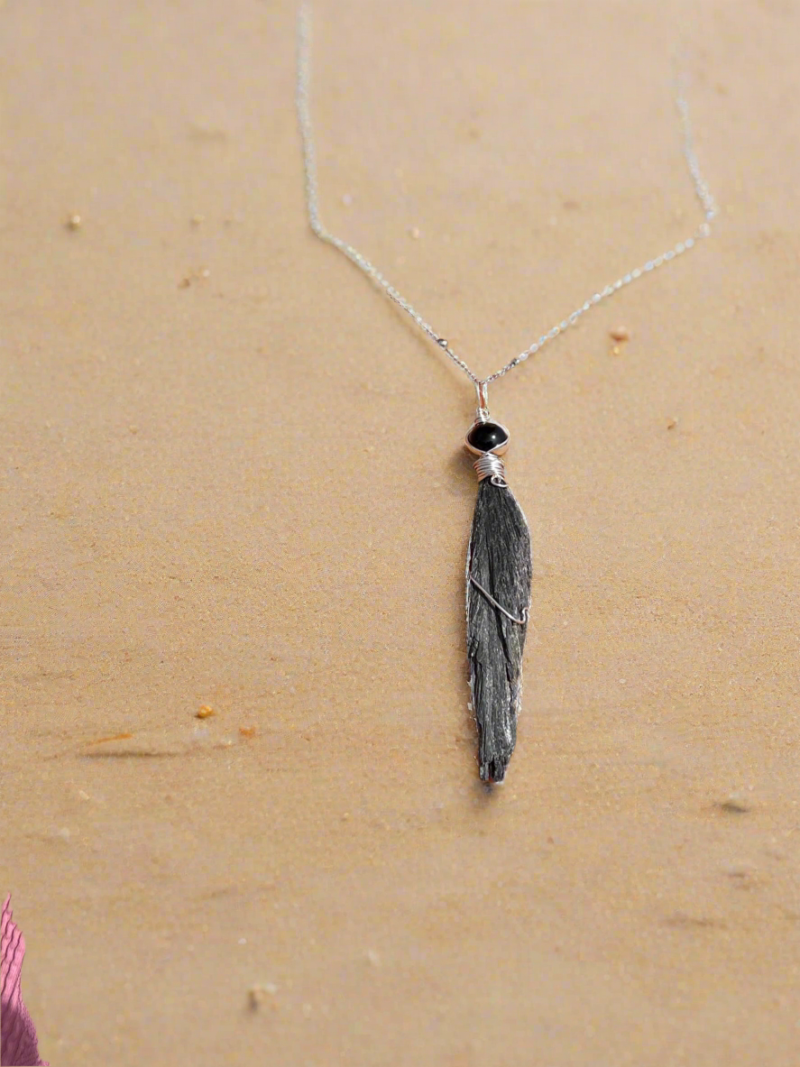 Nyx Pendant — Black Kyanite & Obsidian Necklace