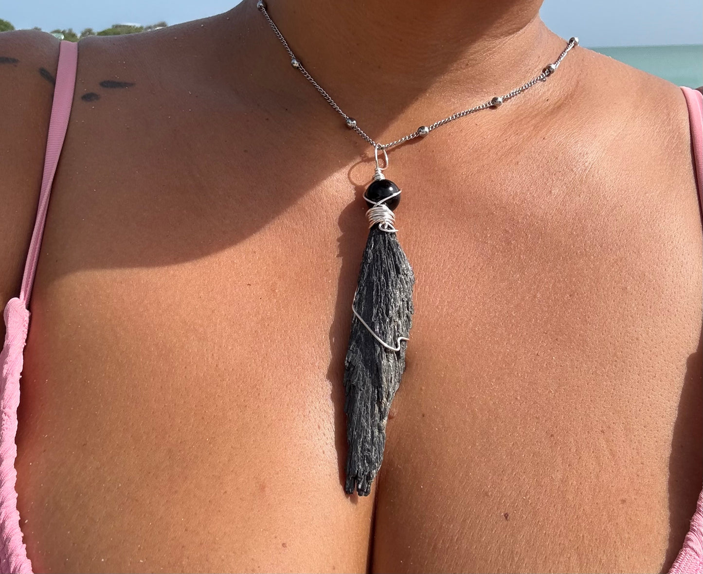 Nyx Pendant — Black Kyanite & Obsidian Necklace
