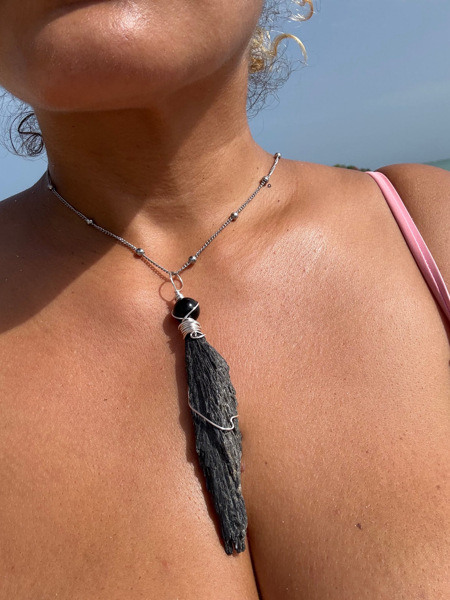 Nyx Pendant — Black Kyanite & Obsidian Necklace