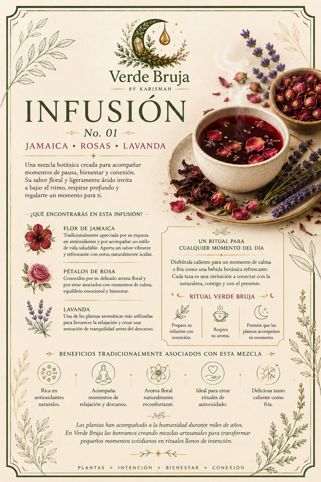 INFUSIÓN | Té Herbal de Jamaica, Rosas y Lavanda